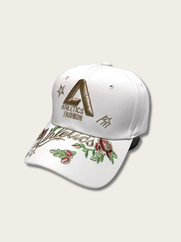 Embroidered Flower Letter Japanese Cap - White