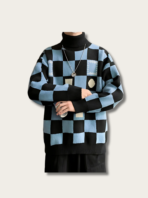 Patchwork Chess Japanese Knitted Sweater - Small