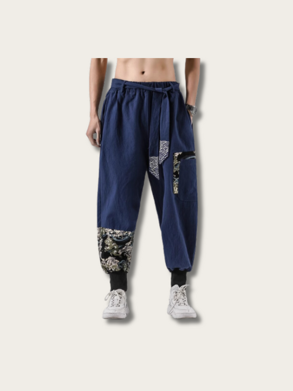Dragon Flow Patchwork Japanese Jogger Pants - Medium