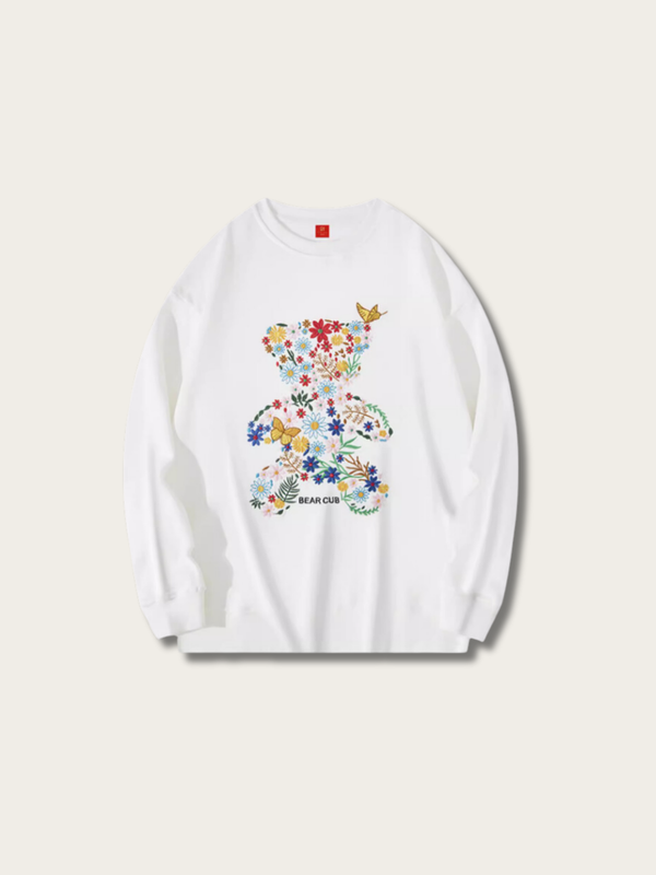 Floral Bear Harmony Japanese Sweatshirt - Medium
