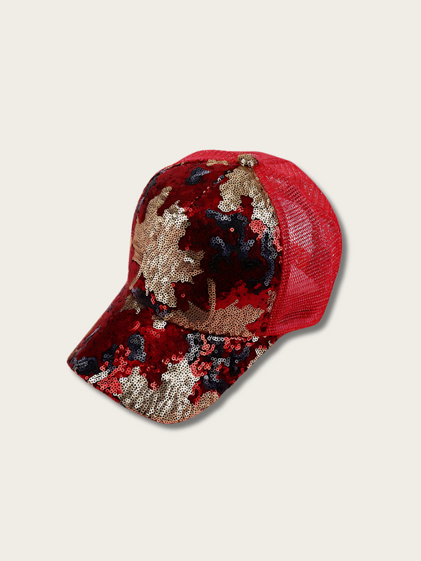 Sequin Camo Japanese Trucker Cap - Red