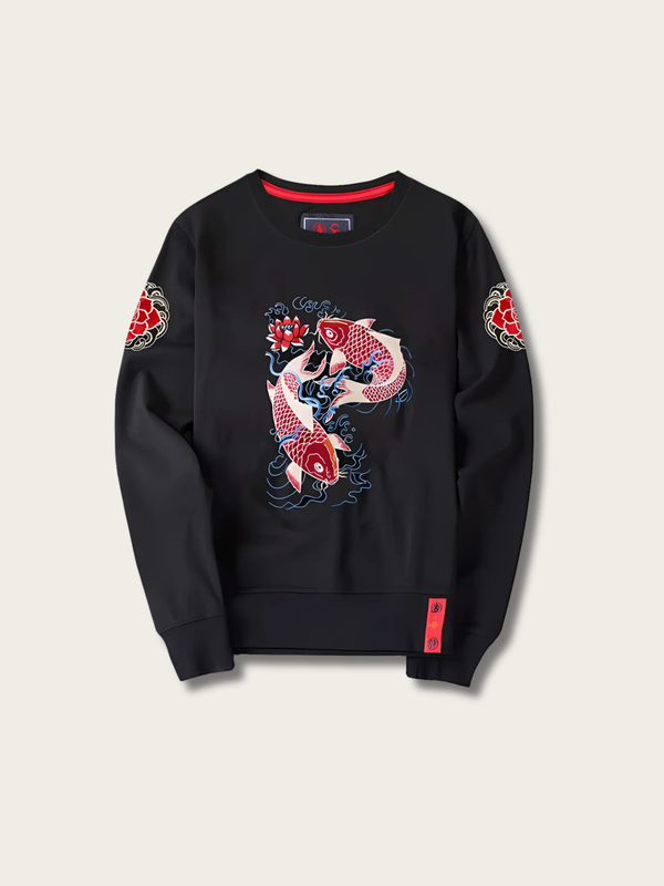 Koi Harmony Embroidered Japanese Sweater - Small