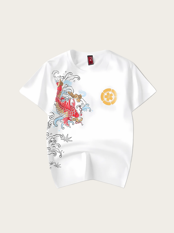 Koi Crest Wave Japanese T Shirt - Medium
