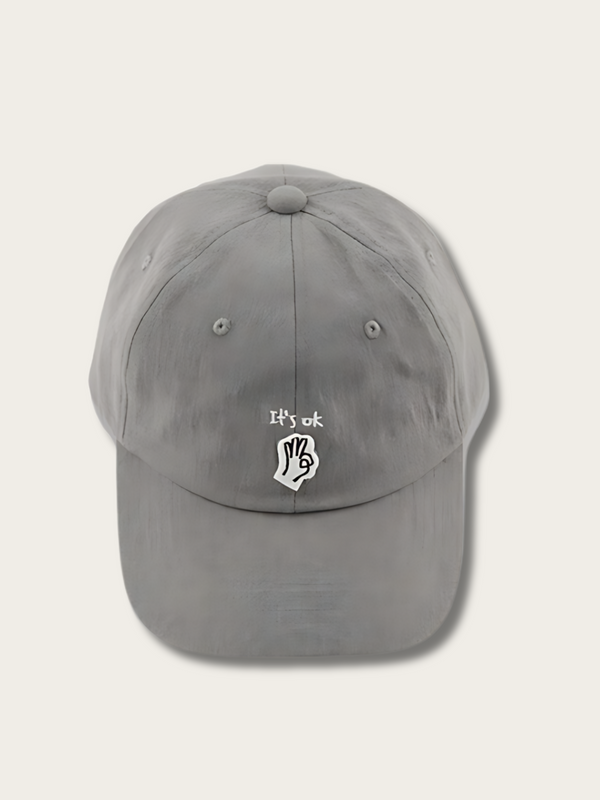 OK Finger Embroidered Japanese Cap - Grey