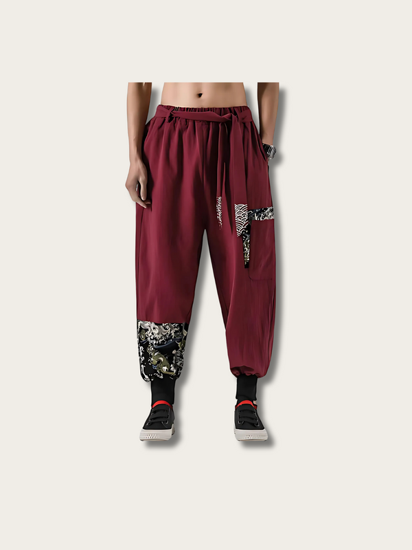 Dragon Flow Patchwork Japanese Jogger Pants - Medium