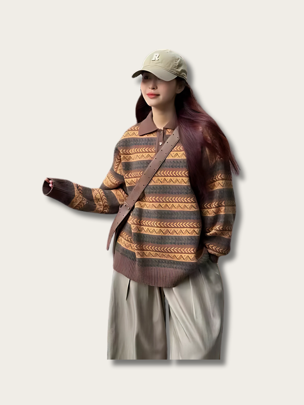 Rustic Horizon Geometric Knit Sweater - Large