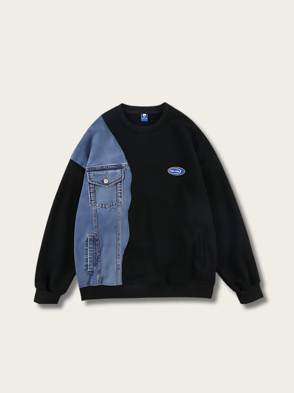 Denim Patchwork Japanese Modern Sweater - Medium