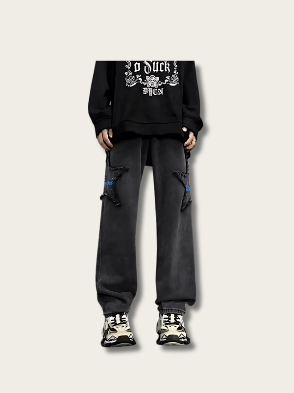 Denim Star Embroidered Japanese Pants - Small