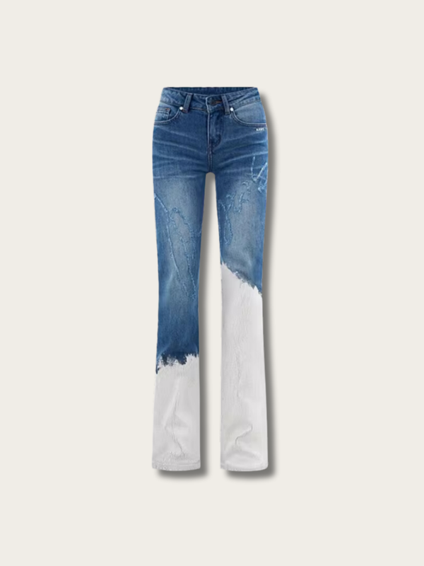 Artistic Contrast Flare Japanese Denim Pants - XS