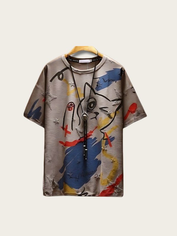 Cartoon Cat Retro Japanese T Shirt - Medium