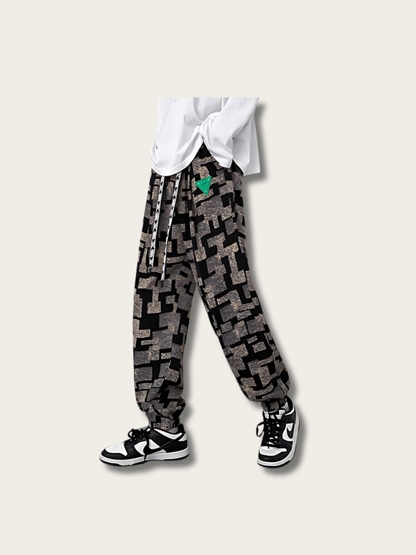 Geometric Grid Street Japanese Pants - Large
