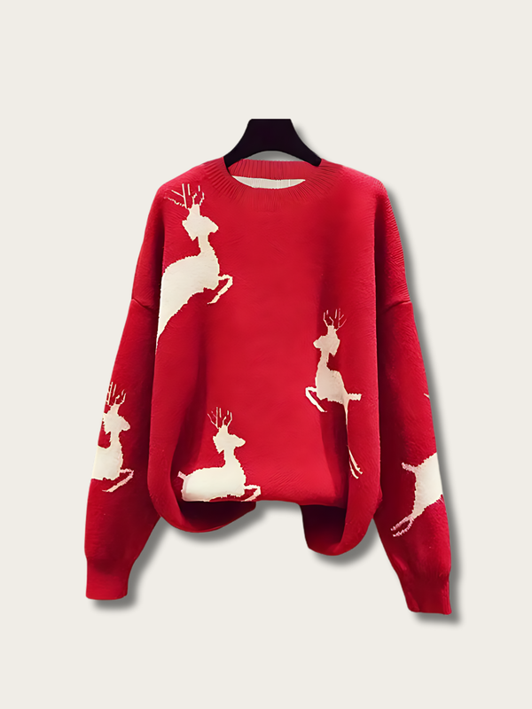 Reindeer Christmas Japanese Sweater - Red