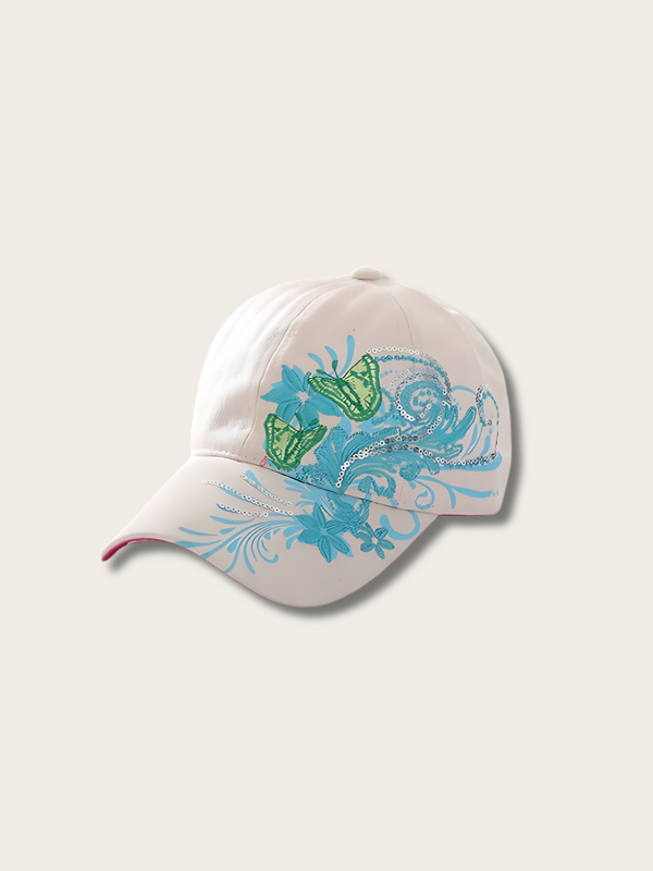 Embroidered Floral Elegance Japanese Cap - Khaki