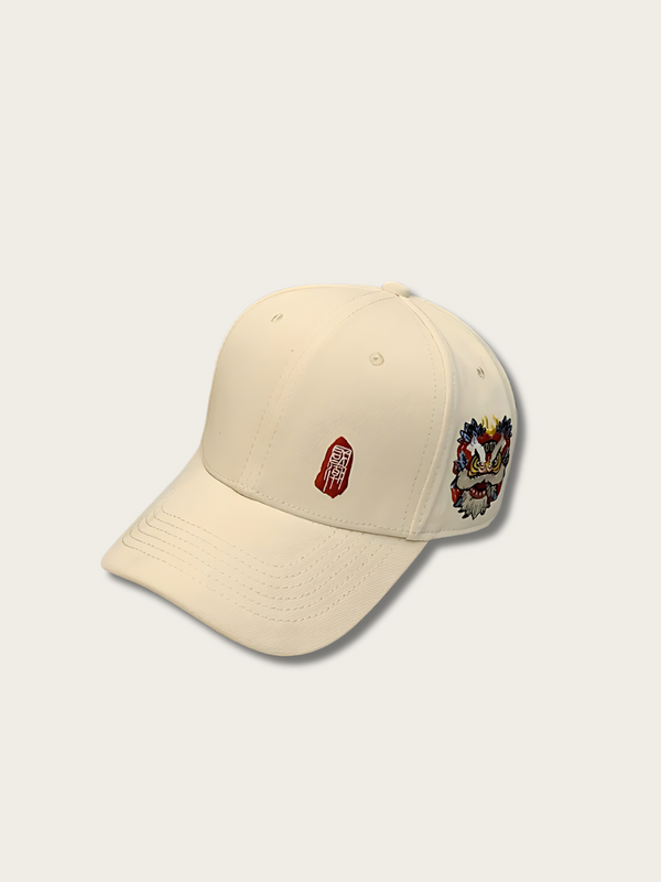 Embroidered Harajuku Lion Japanese Baseball Cap - Beige