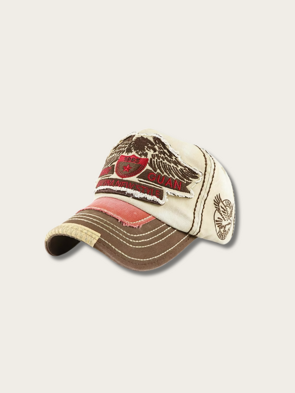 Retro Eagle Crest Japanese Denim Cap - White