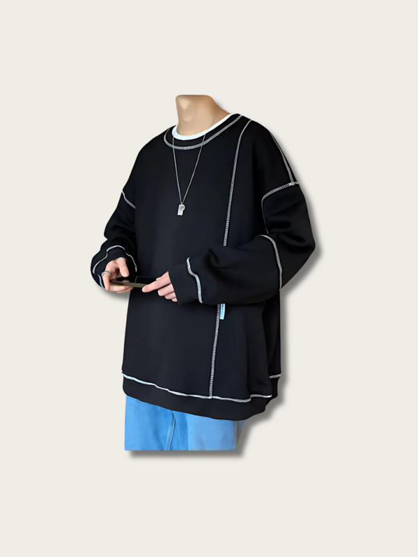 Monochrome Edge Asymmetric Japanese Sweater - Medium