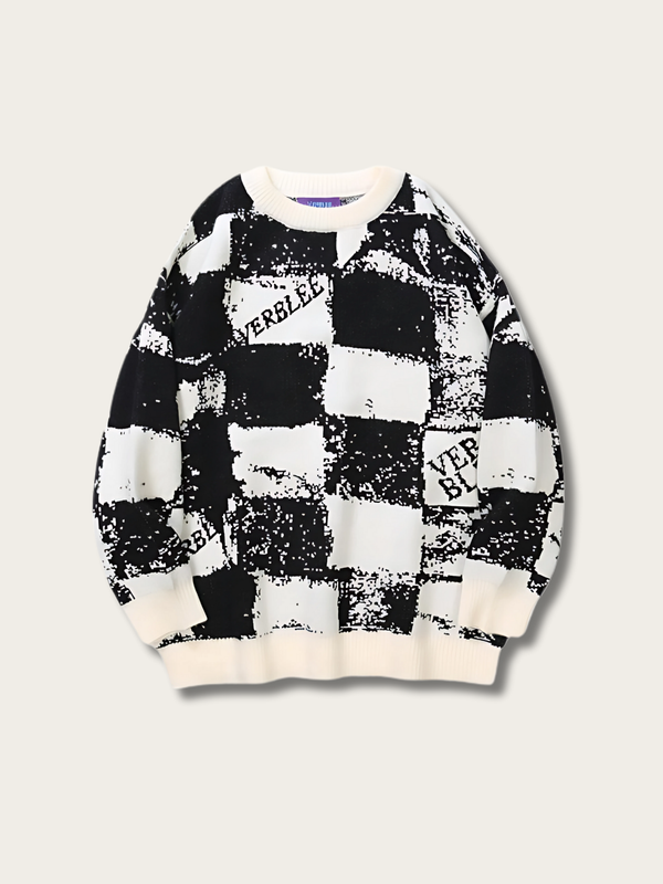 Distressed Checker Japanese Sweater - Medium