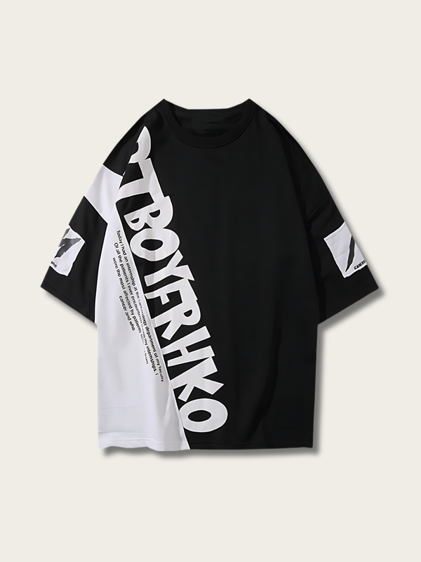 Diagonal Monochrome Japanese Streetwear T Shirt - Medium