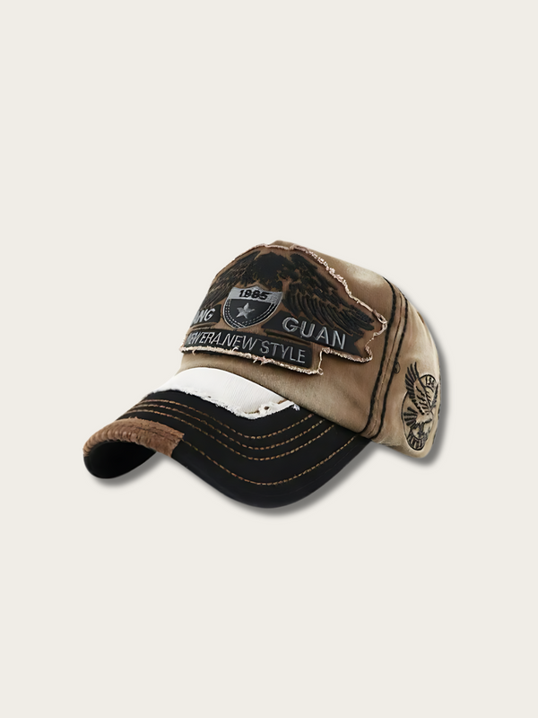 Retro Eagle Crest Japanese Denim Cap - Brown