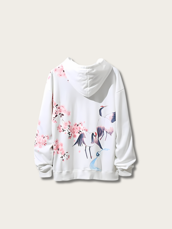 Crane Blossom Japanese Hoodie - Small