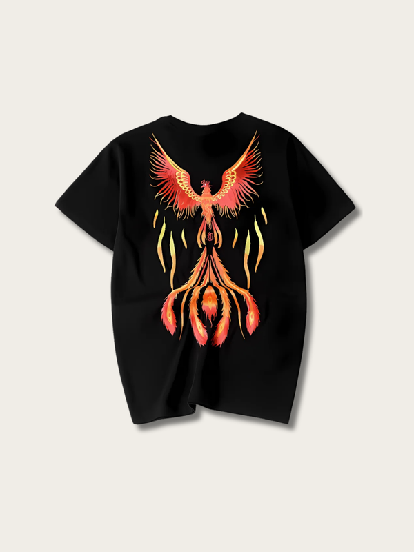 Phoenix Blaze Embroidered Japanese T Shirt - Medium