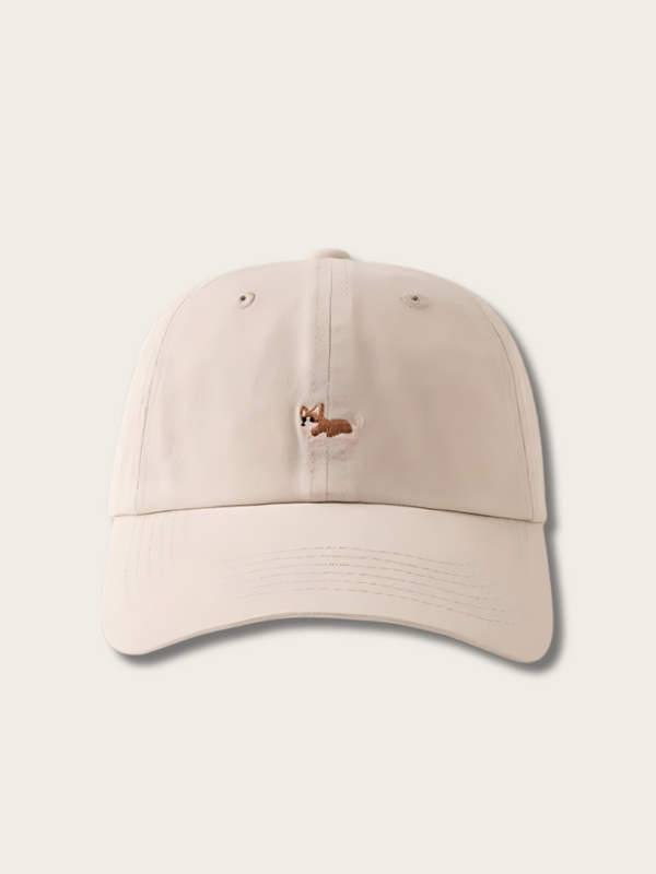 Fox Charm Embroidered Japanese Cap - Beige