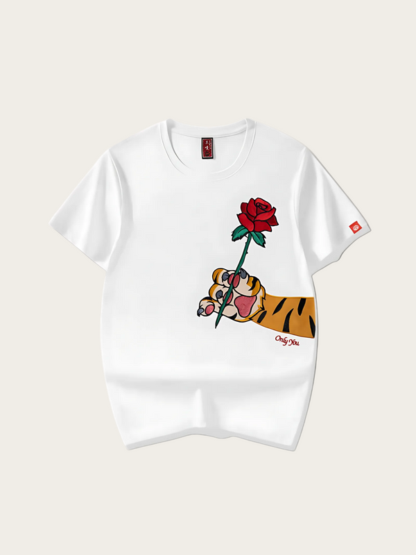 Rose Tiger Charm Japanese T Shirt - Medium