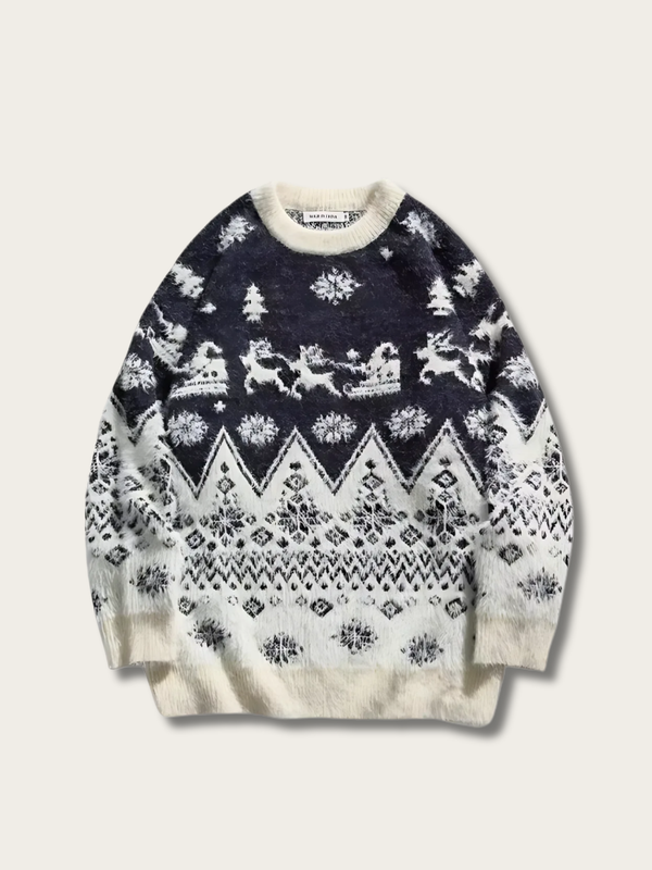Festive Reindeer Japanese Cashmere Sweater - Medium