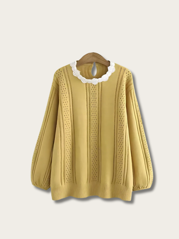 Lace Collar Elegance Japanese Sweater - 2XL