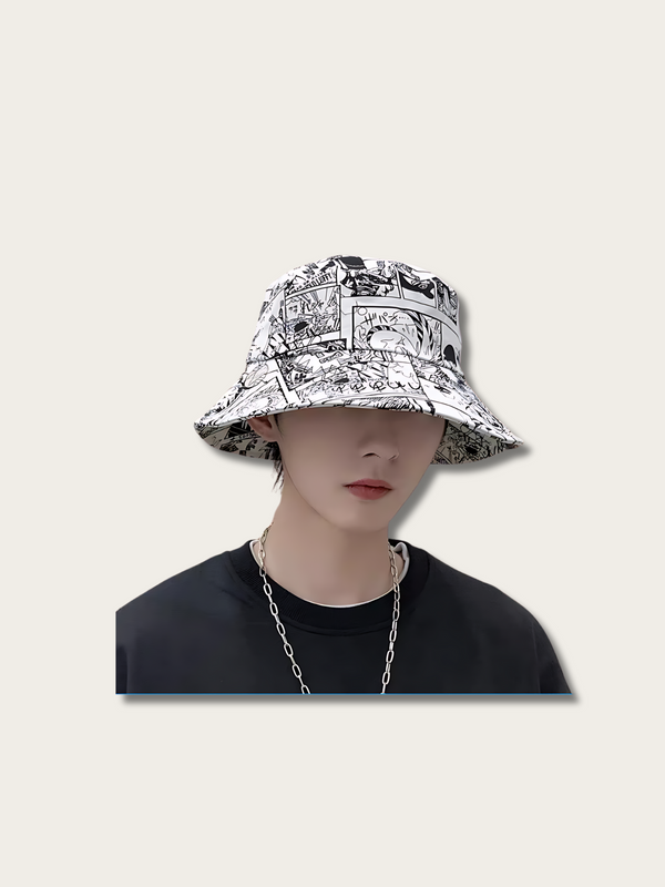 Manga Printed Japanese Bucket Hat - White