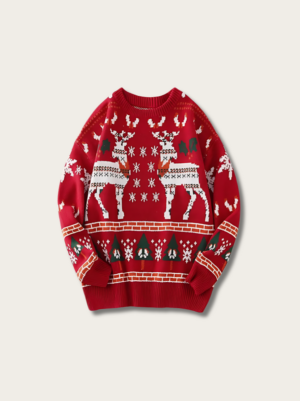 Reindeer Joy Christmas Japanese Sweater - Red