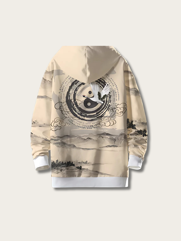 Harmony Crane Ink Japanese Hoodie - XS