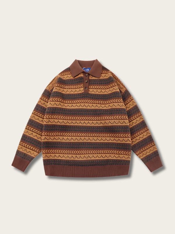 Rustic Horizon Geometric Knit Sweater - Medium