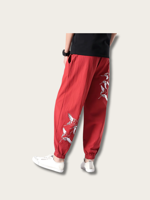 Crane Flight Relaxed Japanese Pants - Red