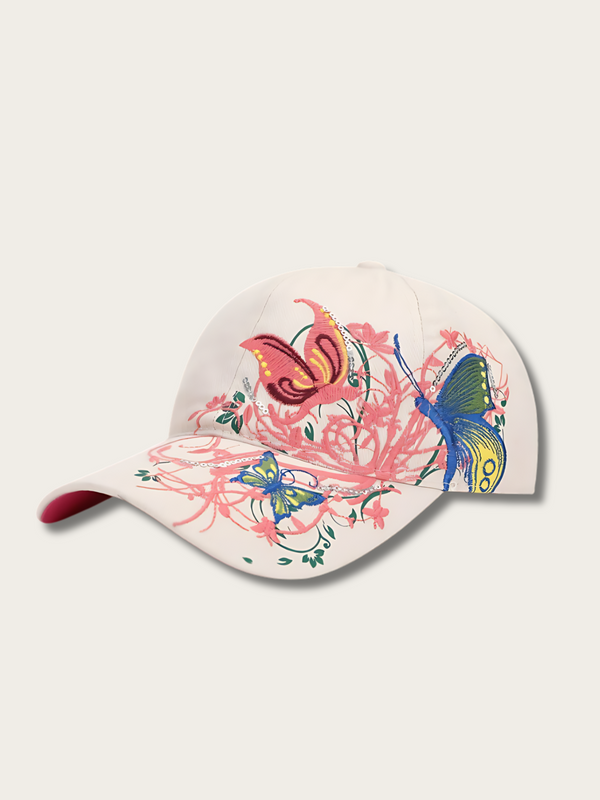 Floral Butterfly Japanese Baseball Cap - Peach