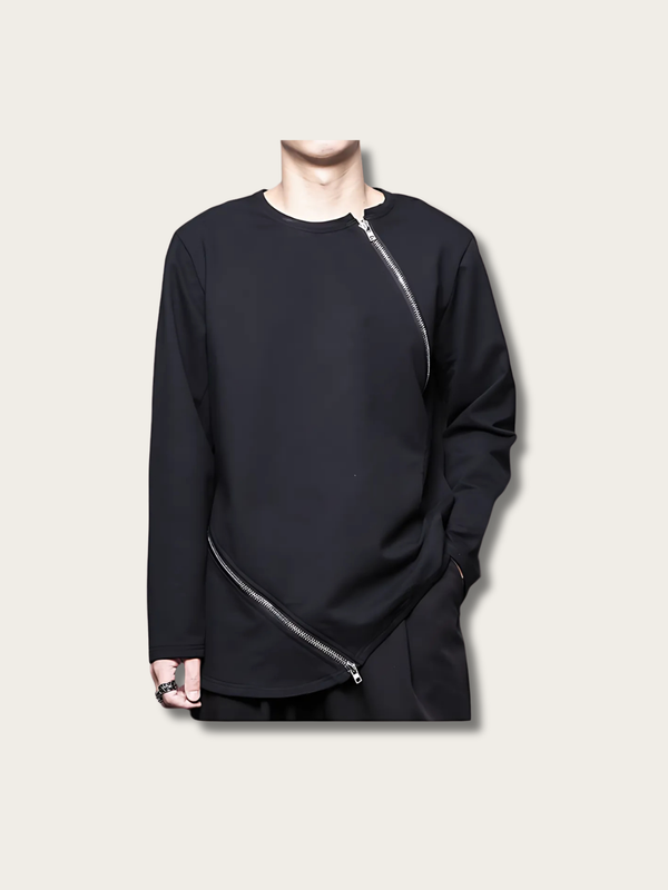 Asymmetric Flow Zipper Japanese Hoodie - Medium