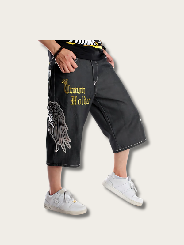 Embroidered Royal Wing Denim Shorts - Medium