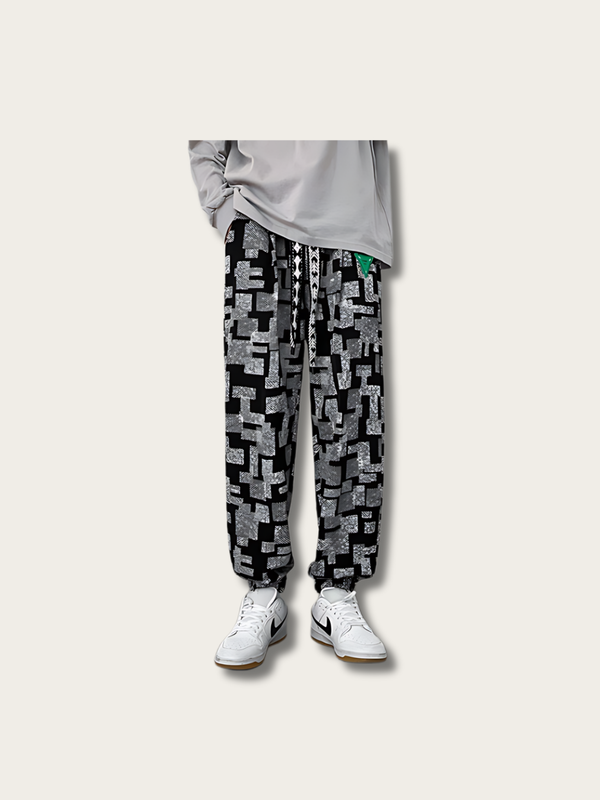 Geometric Grid Street Japanese Pants - Medium