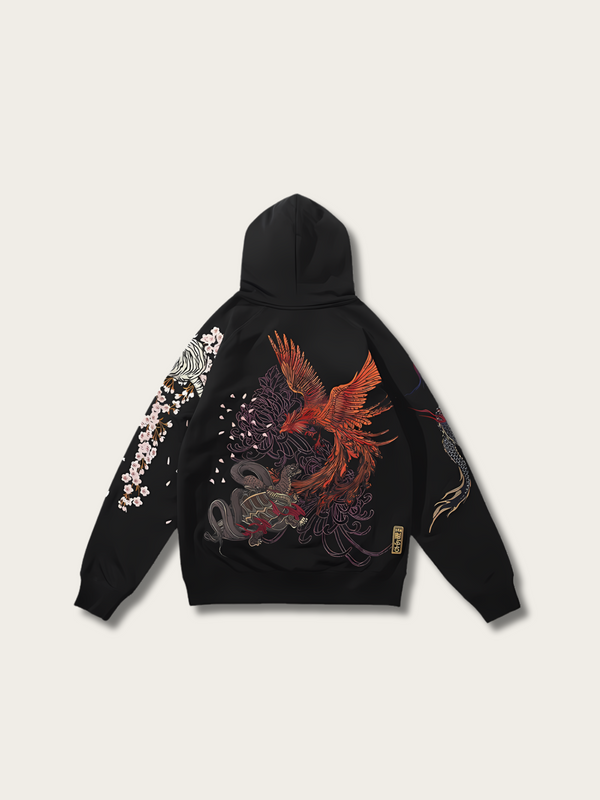 Four Mythical Gods Embroidered Japanese Hoodies - Medium