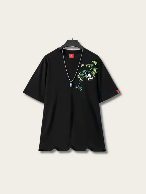 Embroidered Panda Tree Japanese T Shirt - Medium