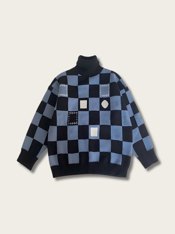 Patchwork Chess Japanese Knitted Sweater - Small
