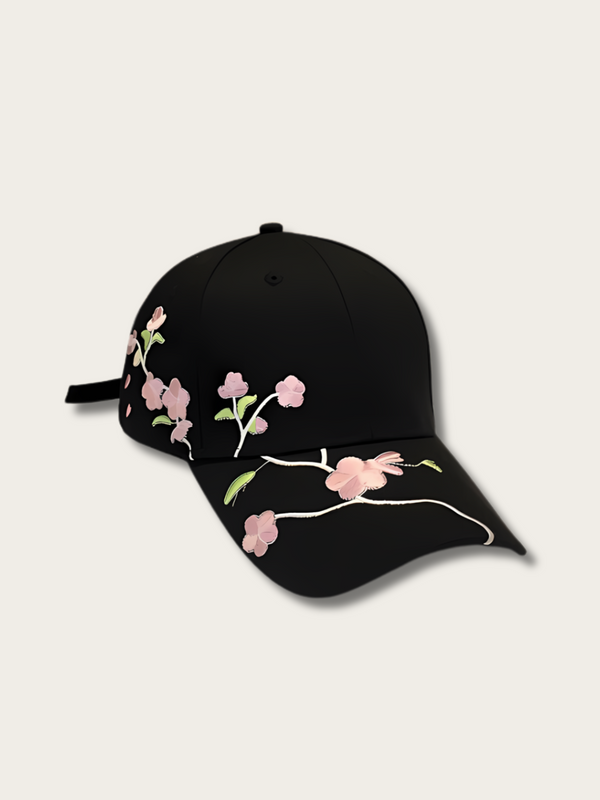 Sakura Plum Tree Japanese Baseball Cap - Black