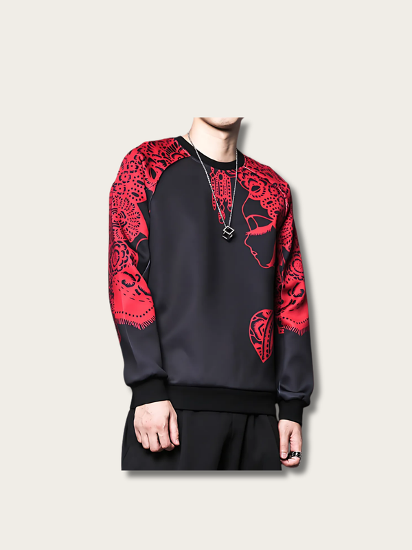 Crimson Lace Silhouette Japanese Sweatshirt - Medium