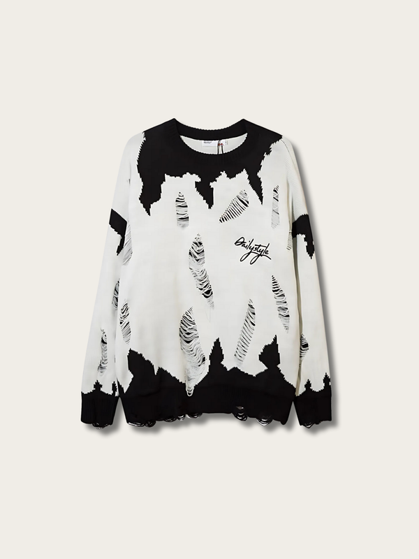 Ripped Feather Japanese Knit Sweatshirt - Medium