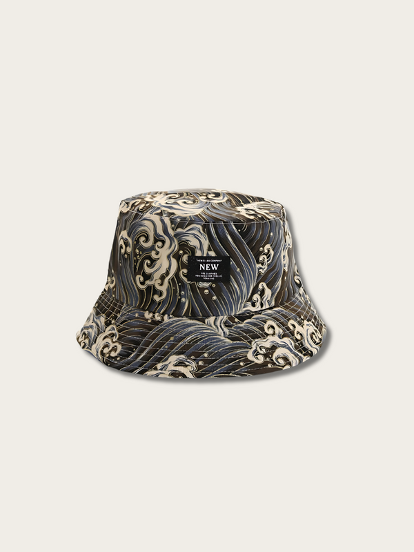 Nami Artisan Waves Japanese Bucket Hat - Black