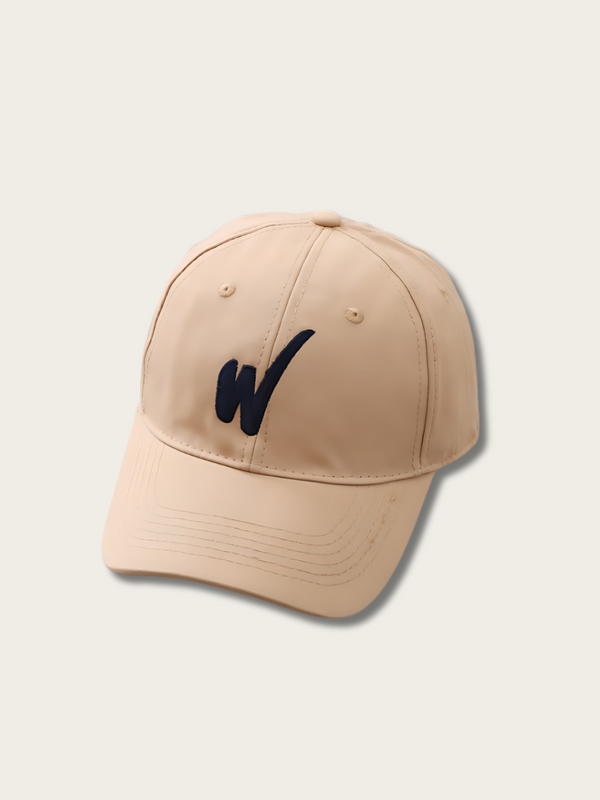 W Letter Embroidered Japanese Cap - Brown