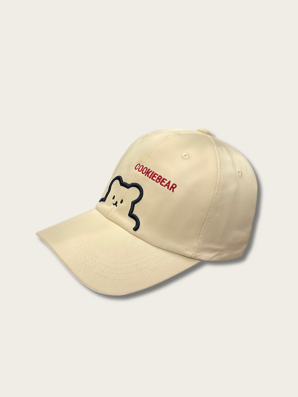 Embroidered Cookie Bear Japanese Cap - Beige