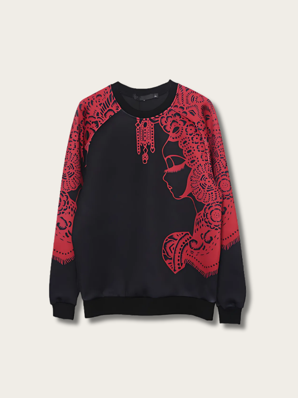 Crimson Lace Silhouette Japanese Sweatshirt - Medium