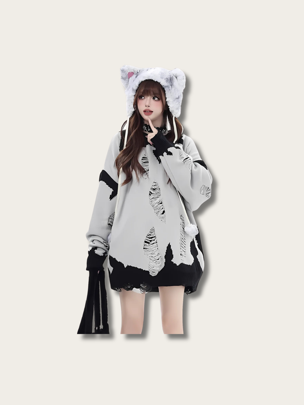 Ripped Feather Japanese Knit Sweatshirt - Medium