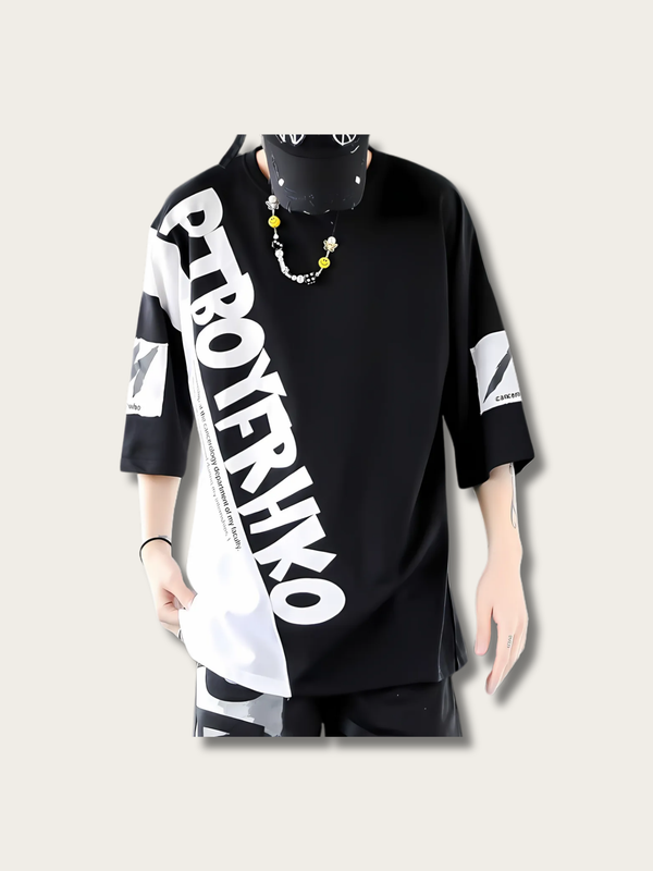 Diagonal Monochrome Japanese Streetwear T Shirt - Large